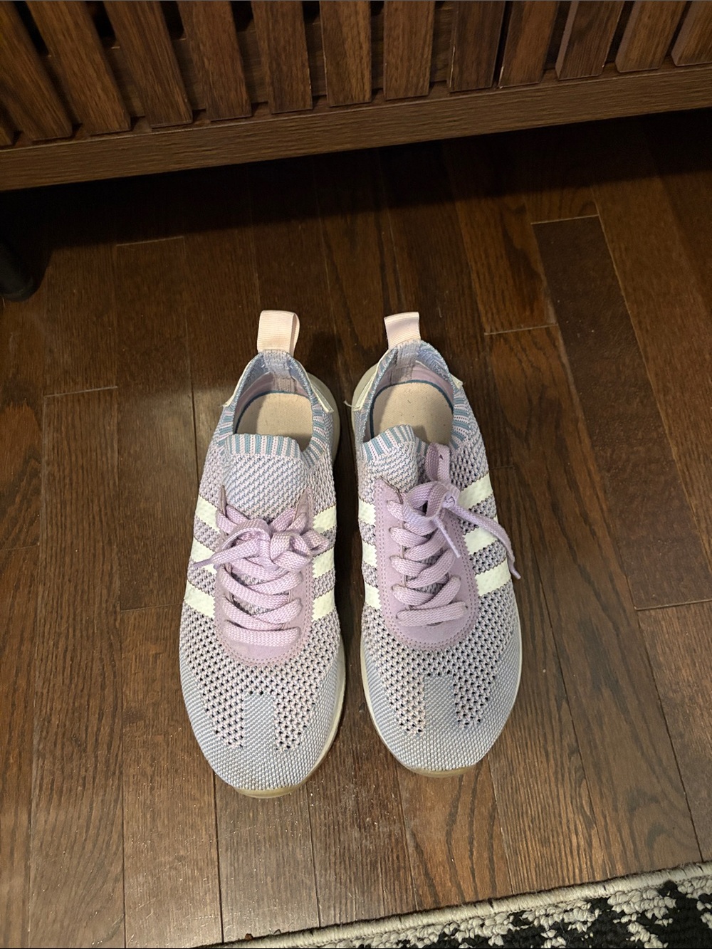 adidas Women’s Light Lavender Knit Lace-Up Sneakers with White Stripes - Picture 2 of 6